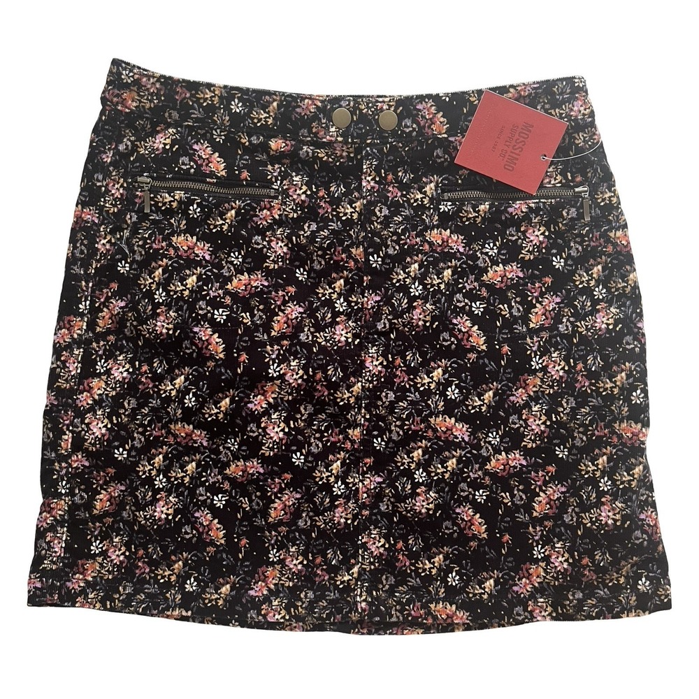 NWT Mossimo Supply Co Women's Size 6 Corduroy Black Floral Mini Skirt 96% Cotton
